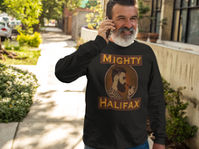 Men's Long Sleeve T-Shirt, decorated with Captain Mighty and Mighty Halifax